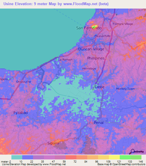 Usine,Trinidad and Tobago Elevation Map