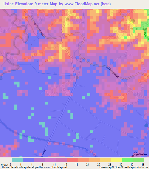 Usine,Trinidad and Tobago Elevation Map