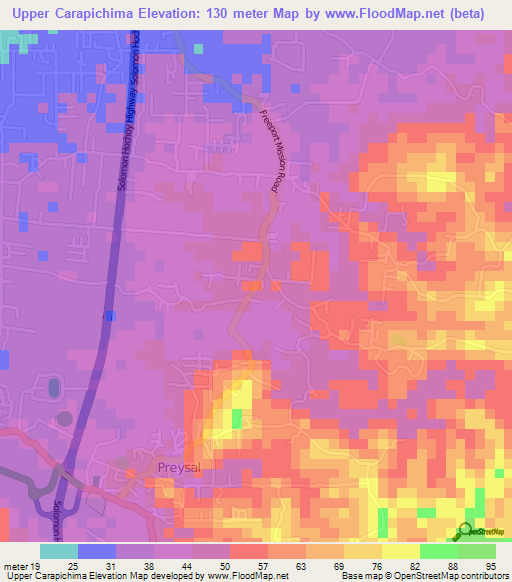 Upper Carapichima,Trinidad and Tobago Elevation Map