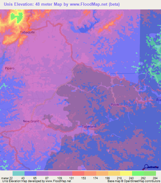 Unis,Trinidad and Tobago Elevation Map