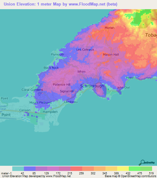 Union,Trinidad and Tobago Elevation Map