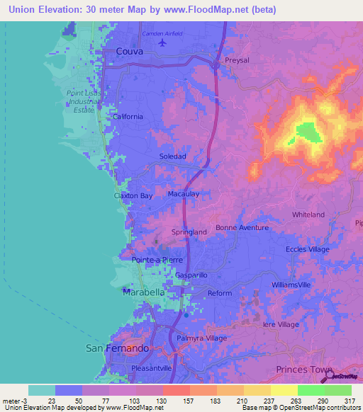 Union,Trinidad and Tobago Elevation Map