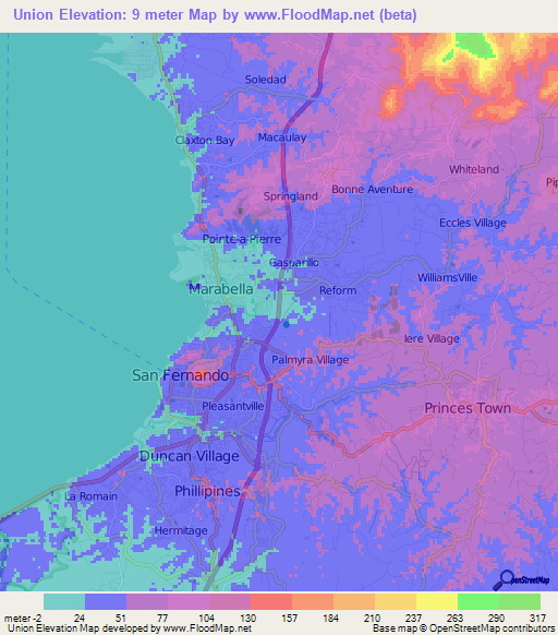 Union,Trinidad and Tobago Elevation Map