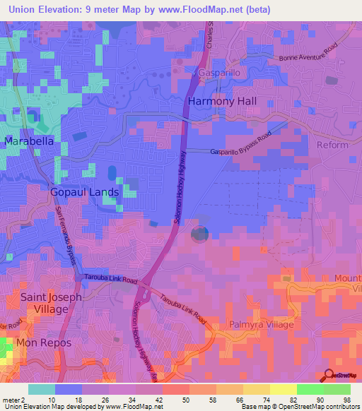 Union,Trinidad and Tobago Elevation Map