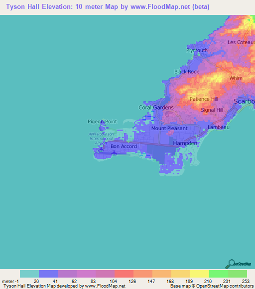 Tyson Hall,Trinidad and Tobago Elevation Map