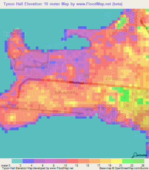 Tyson Hall,Trinidad and Tobago Elevation Map