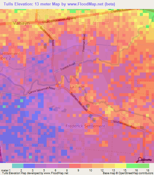Tulls,Trinidad and Tobago Elevation Map
