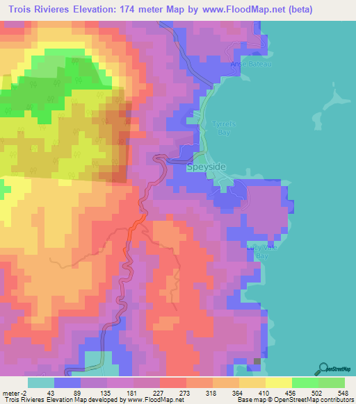 Trois Rivieres,Trinidad and Tobago Elevation Map
