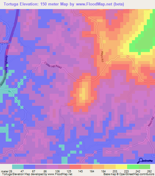 Tortuga,Trinidad and Tobago Elevation Map