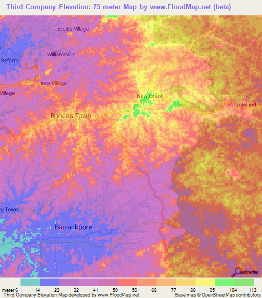 Third Company,Trinidad and Tobago Elevation Map
