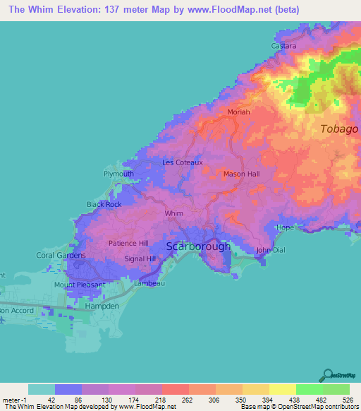 The Whim,Trinidad and Tobago Elevation Map