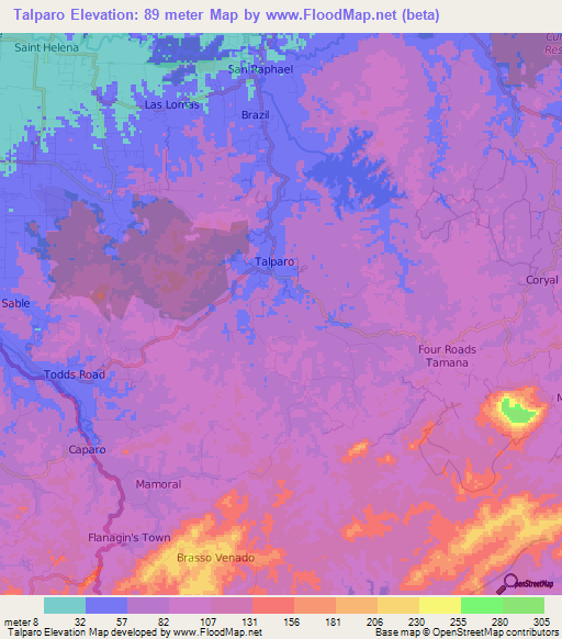 Talparo,Trinidad and Tobago Elevation Map