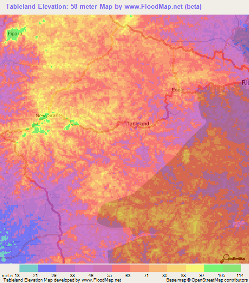 Tableland,Trinidad and Tobago Elevation Map