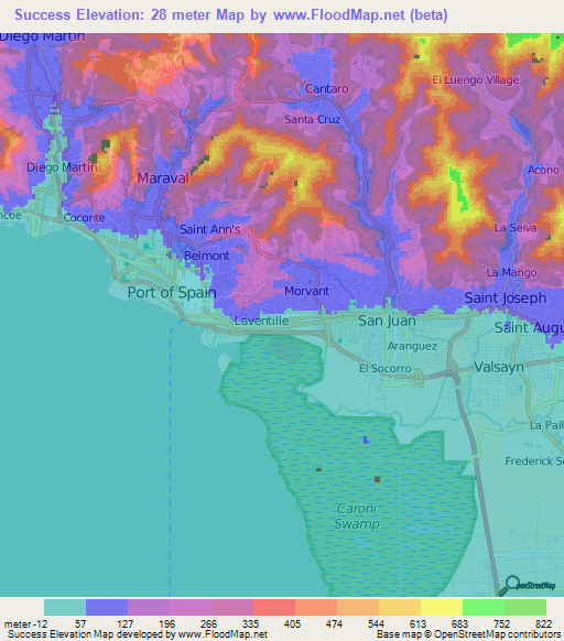 Success,Trinidad and Tobago Elevation Map