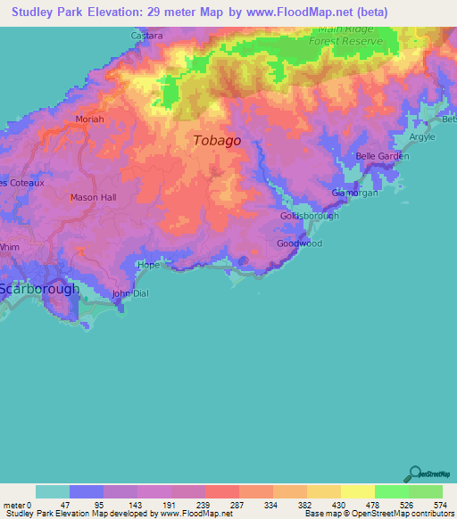 Studley Park,Trinidad and Tobago Elevation Map