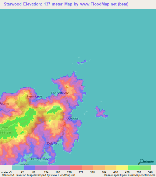 Starwood,Trinidad and Tobago Elevation Map