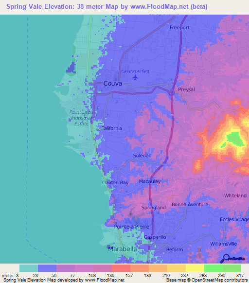 Spring Vale,Trinidad and Tobago Elevation Map