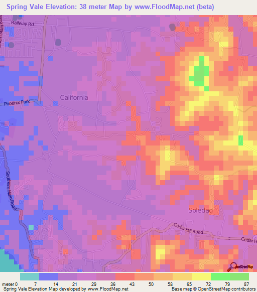 Spring Vale,Trinidad and Tobago Elevation Map