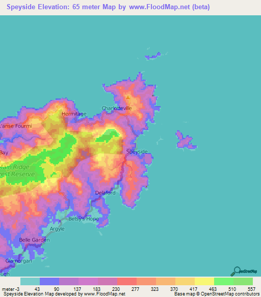 Speyside,Trinidad and Tobago Elevation Map