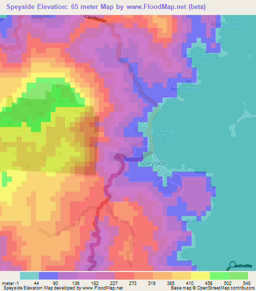 Speyside,Trinidad and Tobago Elevation Map