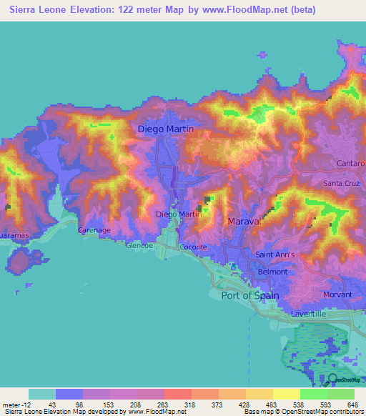 Sierra Leone,Trinidad and Tobago Elevation Map