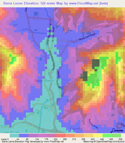 Sierra Leone,Trinidad and Tobago Elevation Map