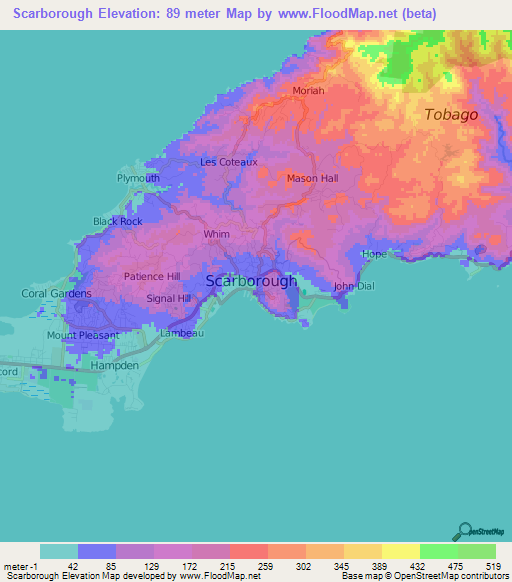 Scarborough,Trinidad and Tobago Elevation Map