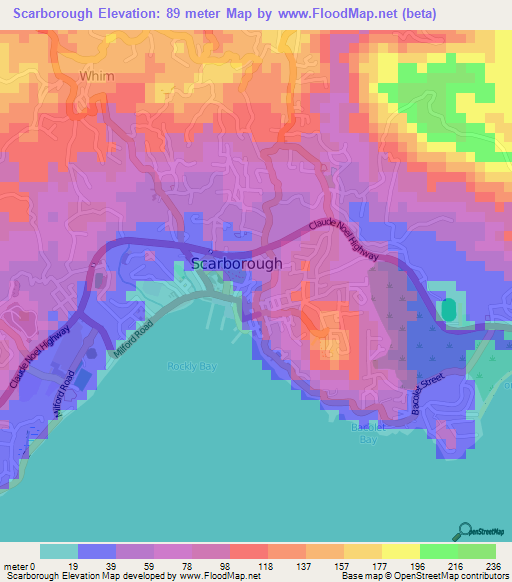 Scarborough,Trinidad and Tobago Elevation Map