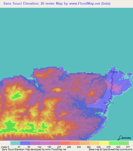 Sans Souci,Trinidad and Tobago Elevation Map