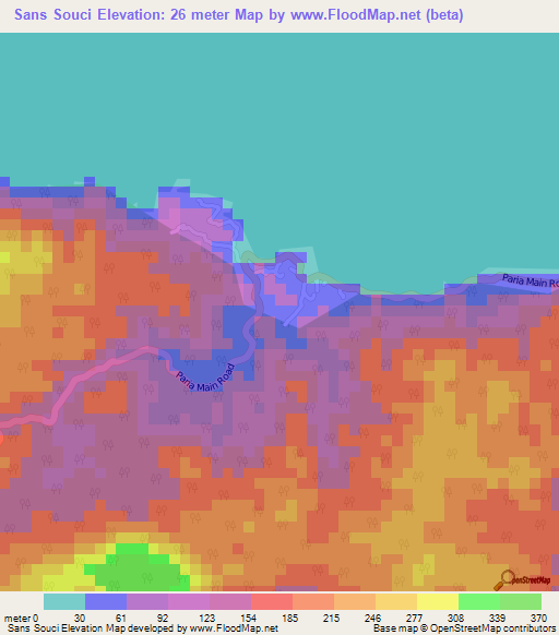 Sans Souci,Trinidad and Tobago Elevation Map