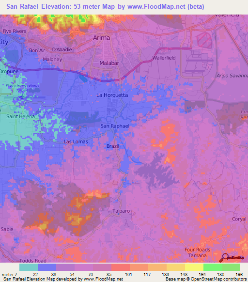 San Rafael,Trinidad and Tobago Elevation Map