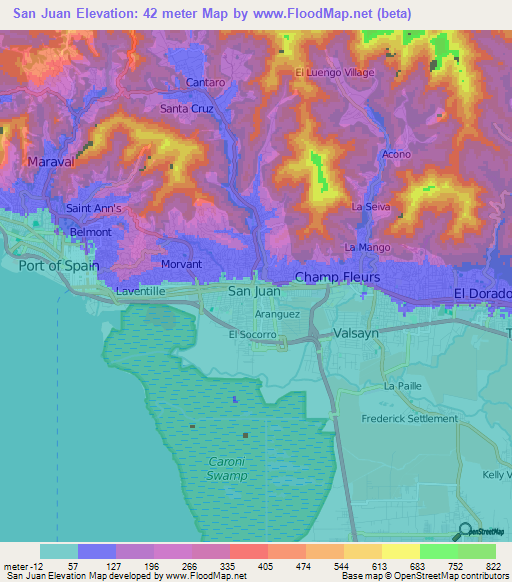 San Juan,Trinidad and Tobago Elevation Map