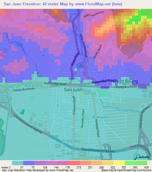 San Juan,Trinidad and Tobago Elevation Map