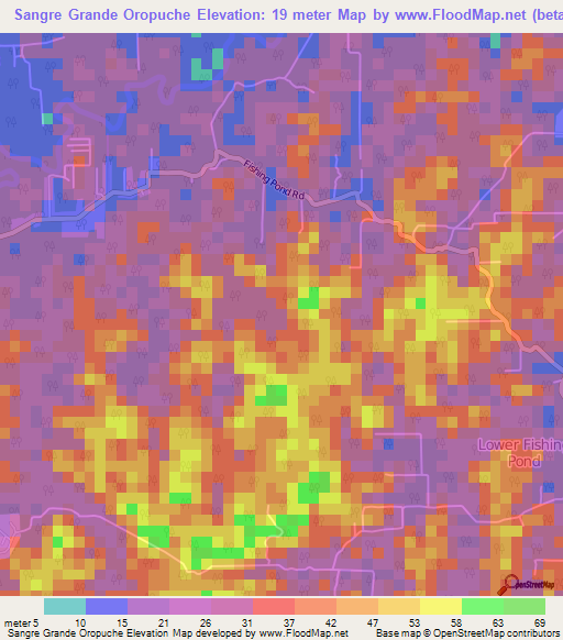Sangre Grande Oropuche,Trinidad and Tobago Elevation Map