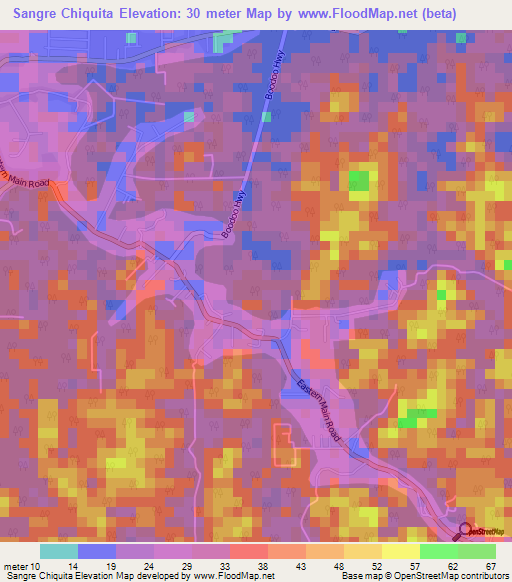 Sangre Chiquita,Trinidad and Tobago Elevation Map
