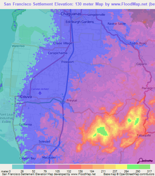 San Francisco Settlement,Trinidad and Tobago Elevation Map