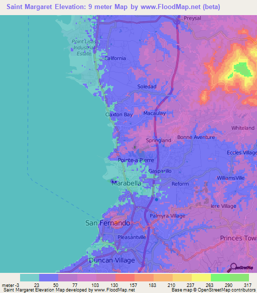 Saint Margaret,Trinidad and Tobago Elevation Map