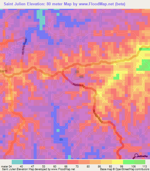 Saint Julien,Trinidad and Tobago Elevation Map