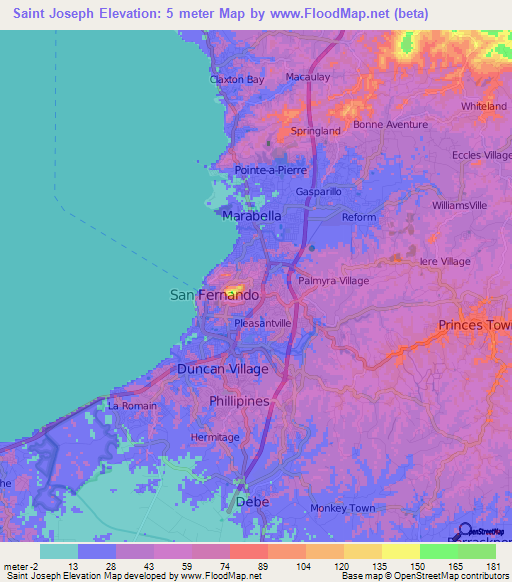 Saint Joseph,Trinidad and Tobago Elevation Map