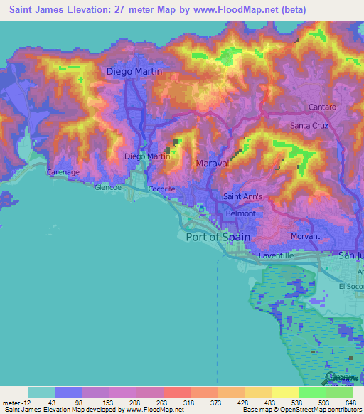 Saint James,Trinidad and Tobago Elevation Map