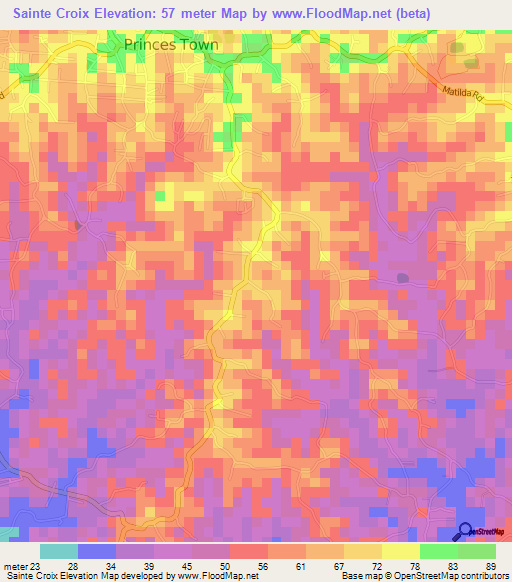 Sainte Croix,Trinidad and Tobago Elevation Map