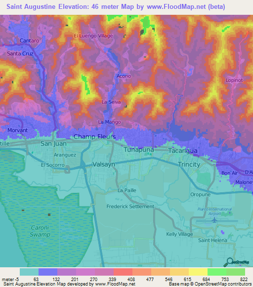 Saint Augustine,Trinidad and Tobago Elevation Map