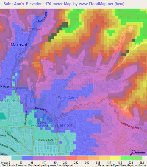 Saint Ann's,Trinidad and Tobago Elevation Map