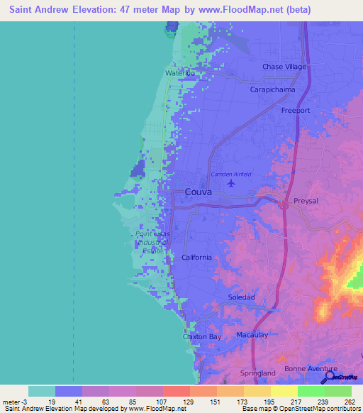 Saint Andrew,Trinidad and Tobago Elevation Map