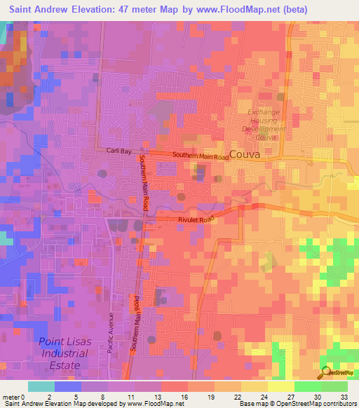 Saint Andrew,Trinidad and Tobago Elevation Map