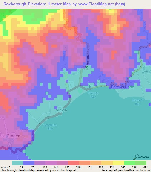 Roxborough,Trinidad and Tobago Elevation Map