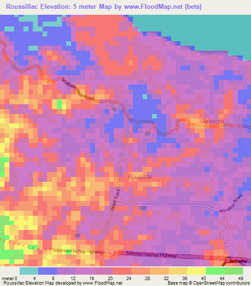 Roussillac,Trinidad and Tobago Elevation Map