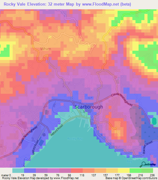 Rocky Vale,Trinidad and Tobago Elevation Map