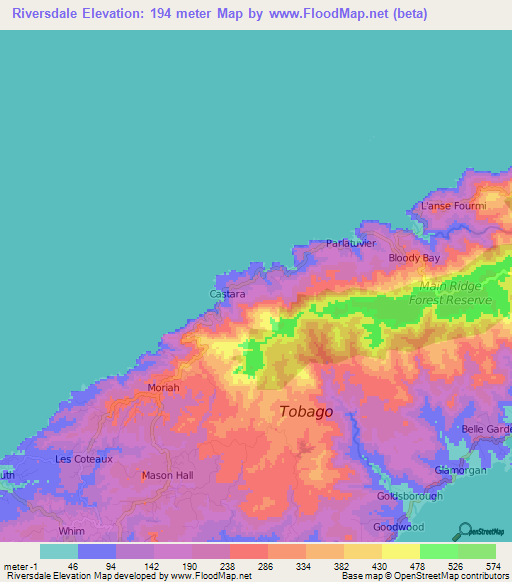 Riversdale,Trinidad and Tobago Elevation Map