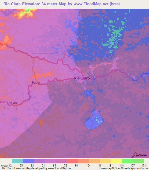Rio Claro,Trinidad and Tobago Elevation Map